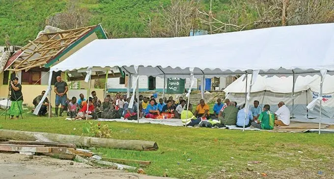 Prime Minister Voreqe Bainimarama with his team during their work trip to Kia Island. Photo: Office of the Prime Minister.