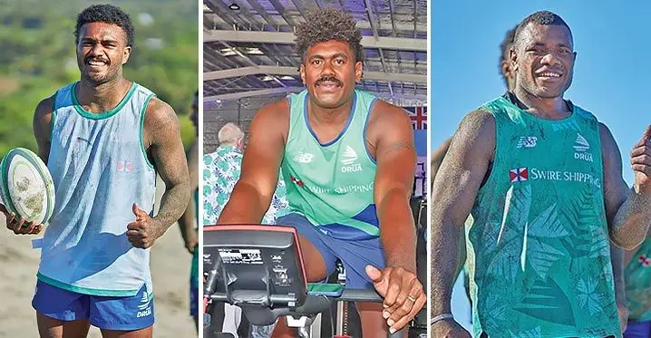 Iosefo Masi, Kalione Nasoko and Elia Canakaivata. Photos: Fijian Drua