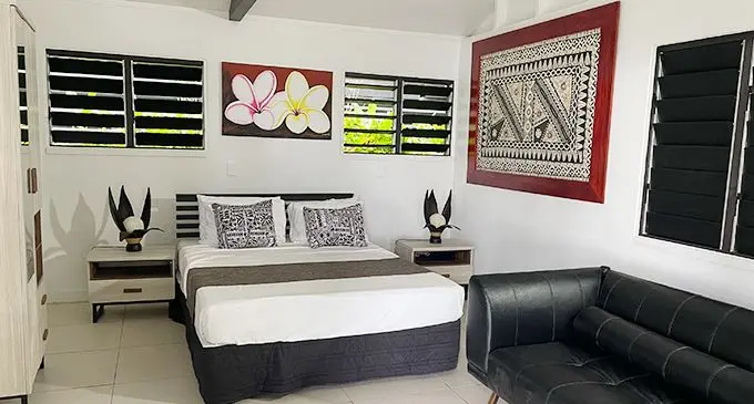 The interior of a room at Kaila Na Ua Resort. Photo: Maraia Vula