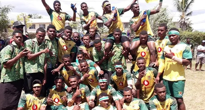 Ra High School Under-19 players with officials and supporters after the semi-final win at Prince Charles Park, Nadi, on October 1, 2022. Photo: Sereana Salalo 