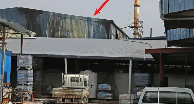 The Pacific Batteries warehouse that caught fire on Friday night.