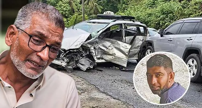 TRAGEDY.....Father of the latest fatality, Mohammed Ishaq mourns the death of his son, Aiyaz Khan (insert) who died in an accident along the Queens highway near Warwick Fiji resort along the Coral Coast on January 7, 2023. Photo: Leon Lord