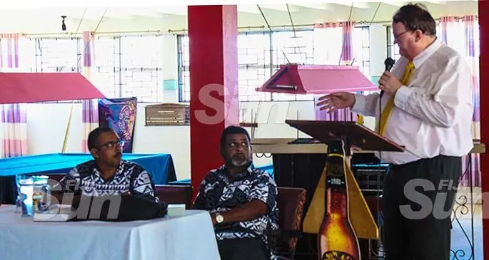 Land Transport Authority chief executive officer Samuel Simpson during the meeting between the Fiji Taxi Association and Land Transport Authority yesterday. Others invited did not turn up. Photo: Kelera Sovasiga