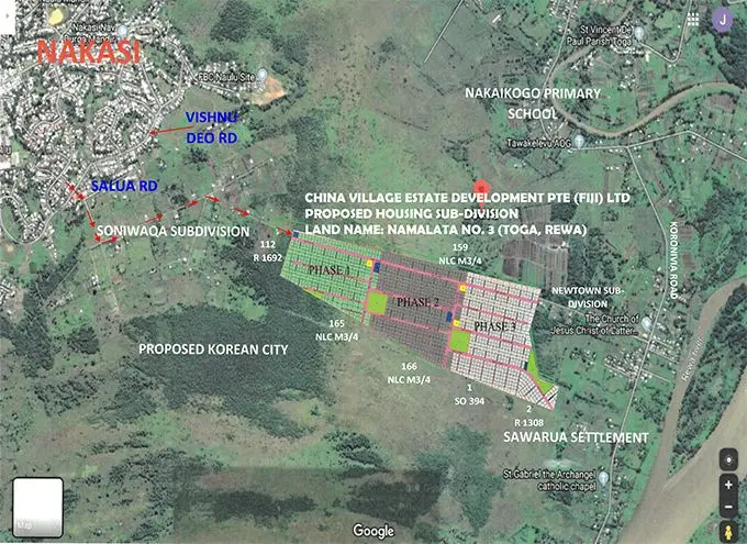 The map showing Namalata No.3 phasing plan in Toga, Rewa.
