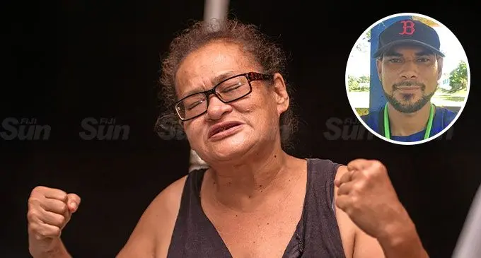 Grieving mother Seraphine Mock calls for justice over the   death of her son. Photo: Leon Lord/Inset:  The body of the late Richard Mock was reportedly discovered at Nasau, Nadi.