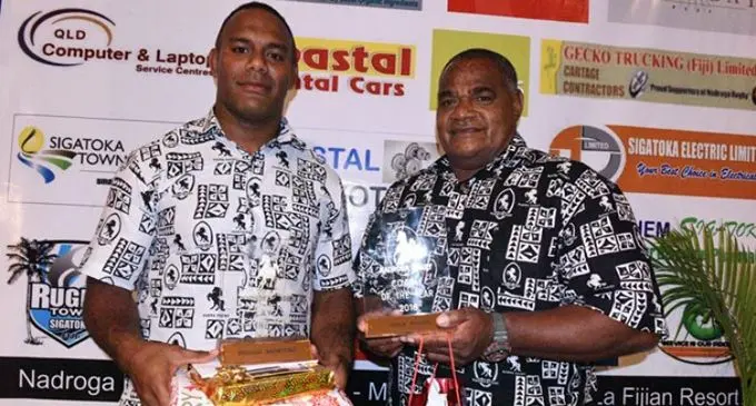 Nadroga No.8 Eremasi Radrodro (left) and coach Esala Nauga. 