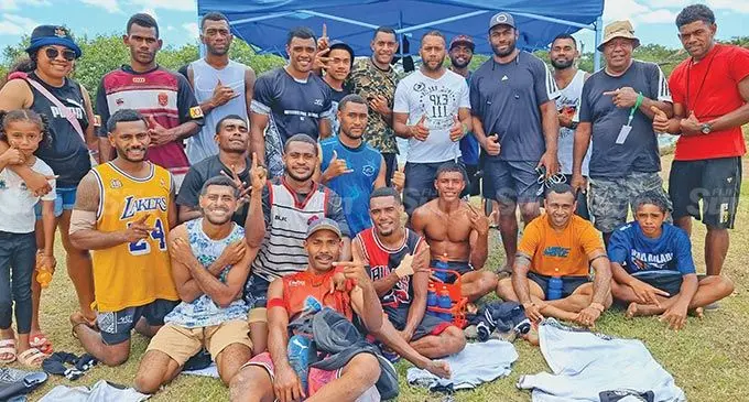 Fijian Drua No.8 Nemani Nagusa (standing fourth from right) with the Nadogo Ignite team at the Fiji Bitter Service Labasa Sevens tournament at Subrail Park on July 22, 2022. Photo: Sampras Anand.