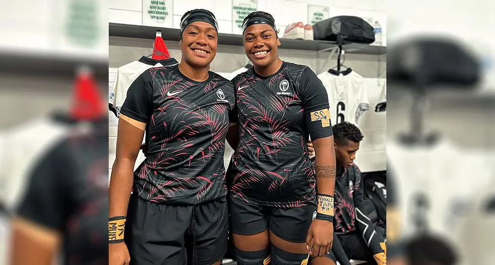 Vodafone Fijiana XVs (from left) flanker Sulita Waisega and lock Doreen Narokete in their dressing room before facing Tonga on May 24, 2024. Photo: Oceania Rugby