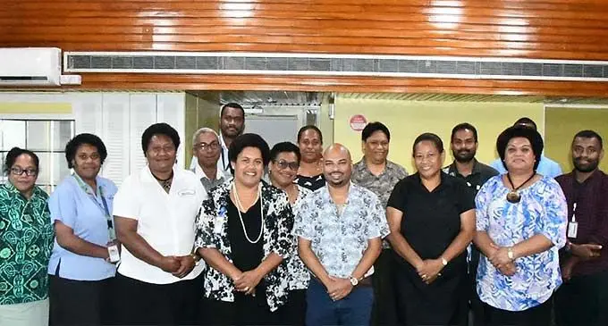 Permanent Secretary for Women, Children and Poverty Alleviation, Ashwin Raj (middle) after the welcoming ceremony yetsterday.