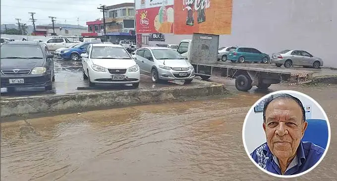 Flooding caused by poor drainage in Labasa Town. Inset: Labasa Town Council special administrator chairperson Paul Jaduram. Photo: Jone Salusalu and Sampras Anand