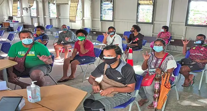 Youths of the deaf community register for their COVID-19 jab at the Fiji National University Nasinu Campus vaccination site