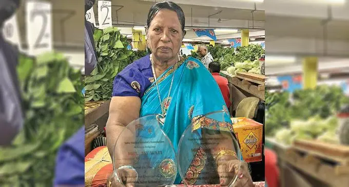 Suva Municipal Market oldest market vendor Jay Wati with her two recognition awards at her stall on October 5, 2022.  Photo: Shreeya Verma