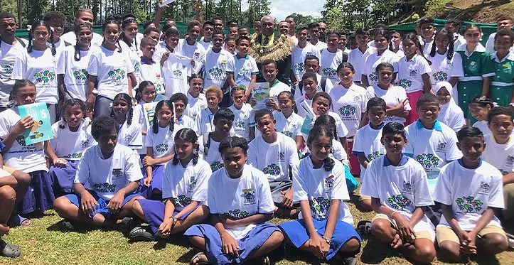 Minister for Forestry Kalaveti Ravu (wearing garland) with participants during at the launch of climate smart agriculture at Korotari Forestry Station, Labasa, on March 21, 2023. Photo: Shratika Naidu