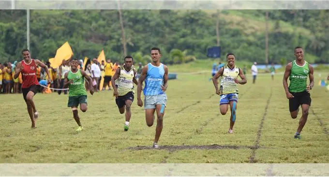 Misaele Vakadranu (fourth from left) wins the senior boys 200 metres final during the Queen Victoria School inter-house at Nukuvuto ground in Tailevu North on February 23, 2018. Photo: Ronald Kumar
