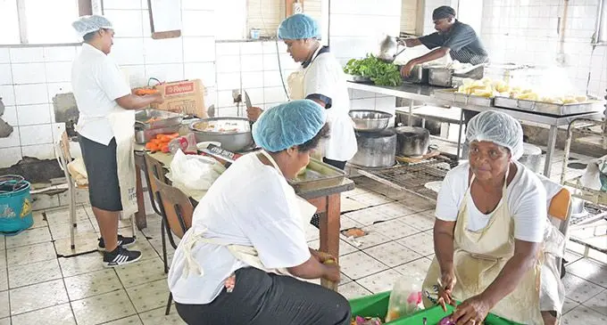 Inside the kitchen of the Catering Services Unit at CWMH on February 8, 2023, where health workers and support staff carry on their duty as best they can. Photo: Ronald Kumar