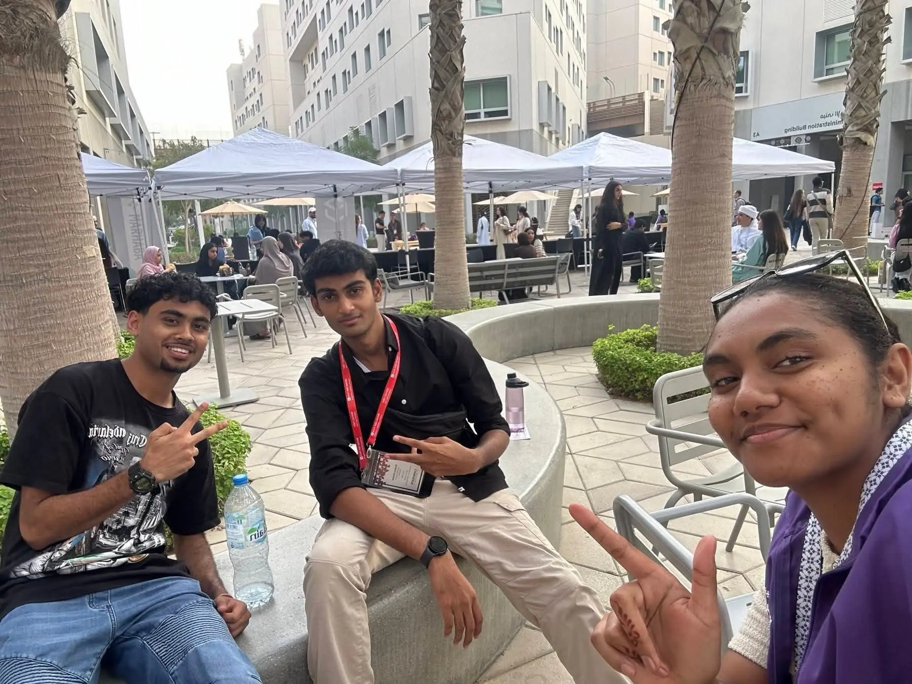 Krishav Kumar (middle) with 2024, Dux Zodrick (left) and another ex-scholar at New York University Abu Dhabi in the United Arab Emirates after enrolment.