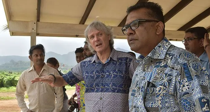 Fiji National University Labasa Campus vice-chancellor Nigel Healey (middle), with Permanent Secretary in the Office of the Prime Minister, Immigration and Sugar Industry Yogesh Karan (right), on July 12, 2019. Photo: Shratika Naidu