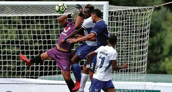 Lautoka FC goalkeeper Beniamino Mateinaqara makes a save in the Champions League group clash in Auckland, New Zealand on February 27, 2018. Photo: OFC Media