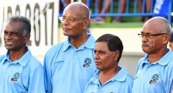 From left: Hussein Sahib, George Koi, Anand Sami, John Monday during a Fiji Football Association event. Source: Fiji FA Media
