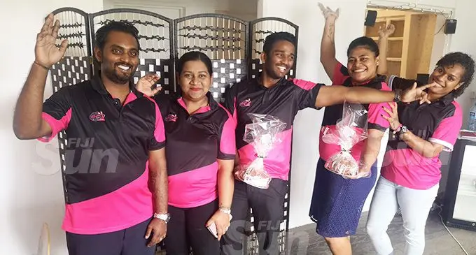 The Muddy Baker owner Shomal Kant (second from left) with staff members celebrate the opening of their new shop on December 14, 2019. Photo: Inoke Rabonu