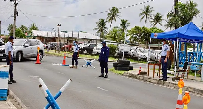 Police at the Vatuwaqa Police Post checkpoint.