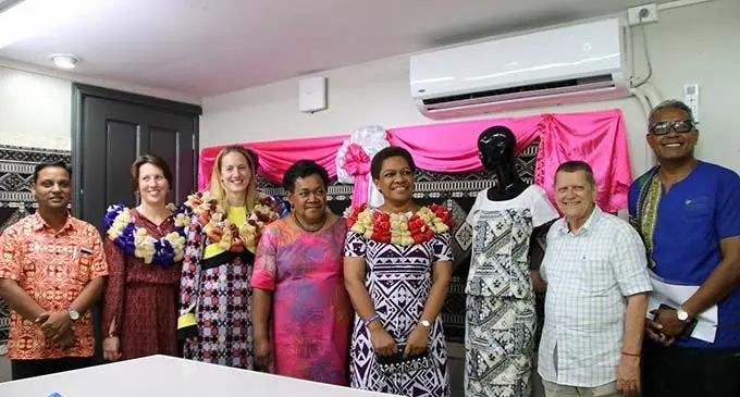 Minister for Women Mereseini Vuniwaqa, fourth from left, at the launch of the Fashion Incubation Centre in Suva.