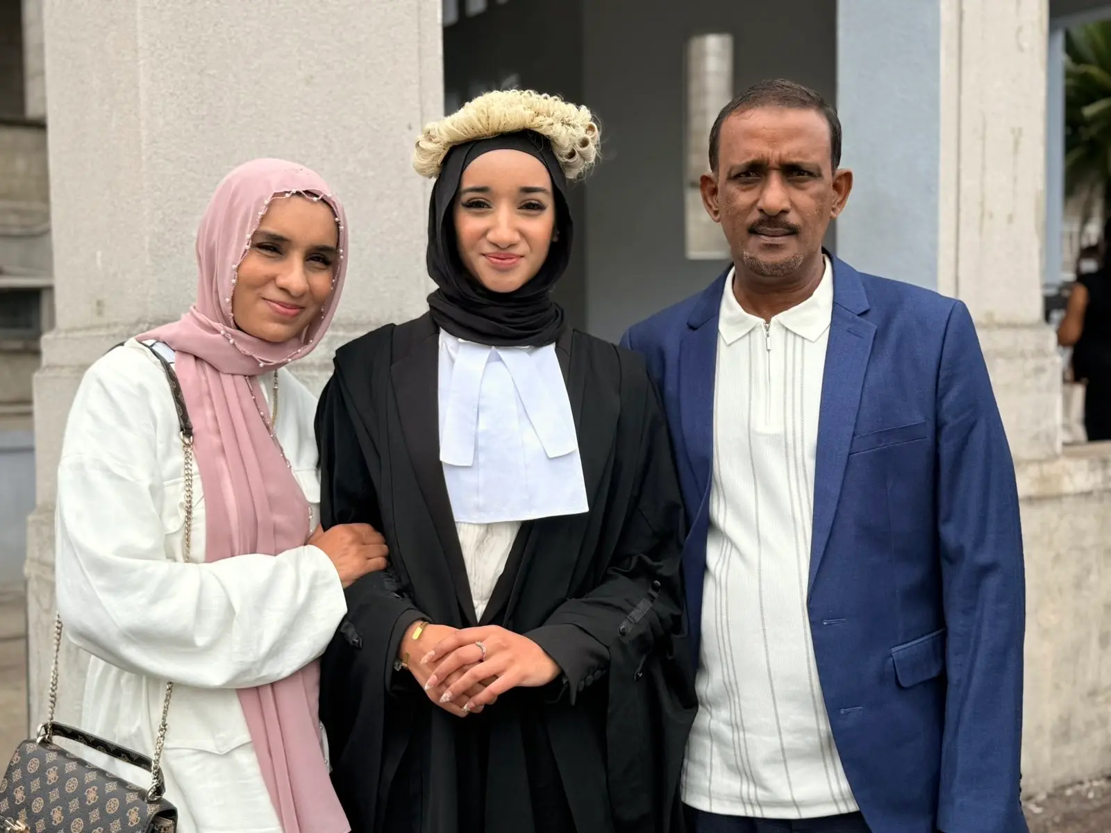 From left: Sonia Khan (mother), Sabhiya Shabeba Hassan and Sabhiya Hassan (father).