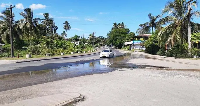 Water has been leaking onto the Queens Road for some time now, residents have said. Photo: Shalveen Chand