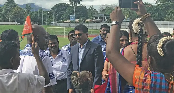 Canadian entrepreneur Raghwa Gopal who was the chief guest at the 92nd TISI Sangam convention in Lautoka is welcomed by members on April 19, 20, 2019.