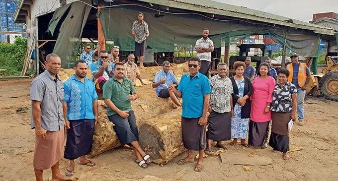 iTaukei Trust Fund Board business analyst, James McGoon, (front row, third from left) with the Western Division resource owners at the Navunisareki Enterprise yard in Lautoka on June 17, 2022. Photo: Nicolette Chambers
