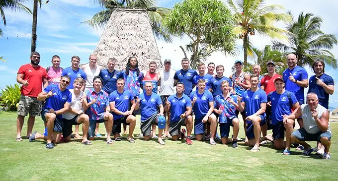 Russia sevens coach Waisale Serevi with team at Uprising Beach Resort, Pacific Harbour, Deuba on March 20, 2019. Photo: Ronald Kumar.