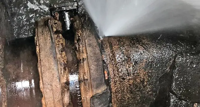 The leaking pipe along Vaturu-Nagado high pressure raw water pipeline.