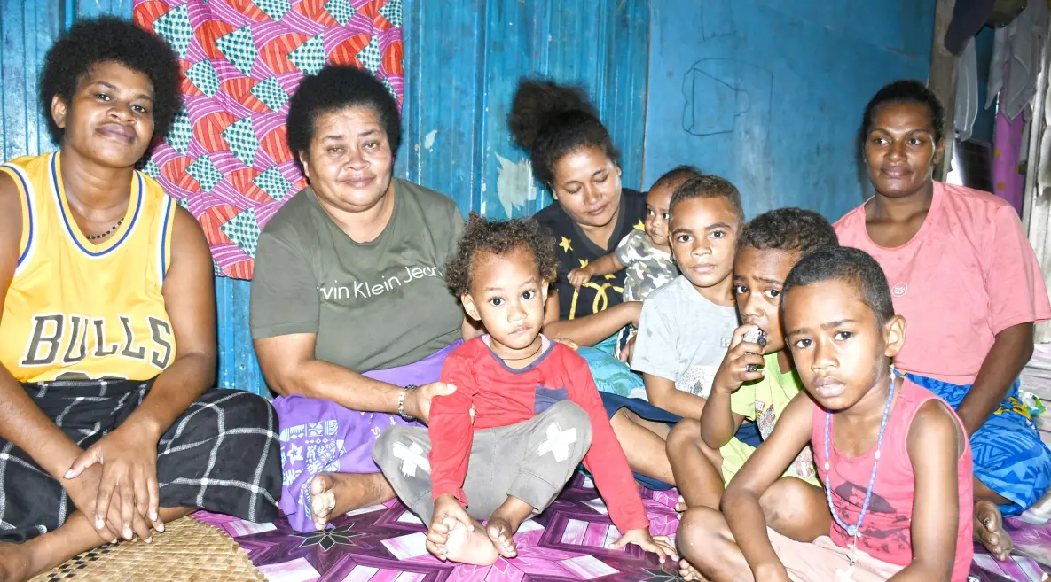 Wives and children of missing fishermen (from left) Veronika Tabuakacivi, Miliakere Divadra, Asena Vakaruru and Joana Vurakatana are hoping for a safe return of their husbands missing at sea on April 29, 2026. Photo: Ronald Kumar