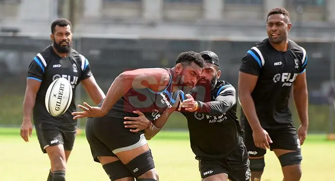 Tevita Cavubati and Nikola Matawalu during Fiji Airways Flying Fijian Captains runs at Albert Park on August 9, 2019. Photo: Ronald Kumar.