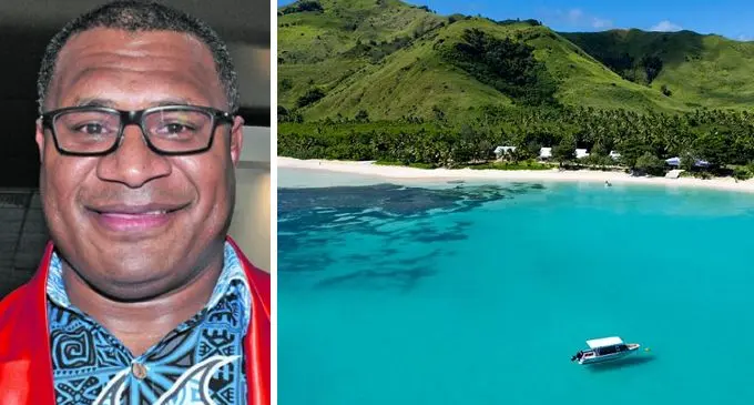 Post Fiji’s Head of Marketing and Retail, Issac Mow and Oarsmans Bay Lodge on Nacula Island in the Yasawa Group.