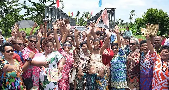 Muana and surrounding villagers of Toga in Rewa celebrate the opening of their modern concept bridge on February 2, 2024. Photo: Ronald Kumar