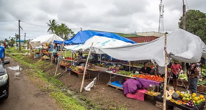 Make-shift mini-market vendors selling produce in Nakasi on September 10, 2021.  Photo: Leon Lord 