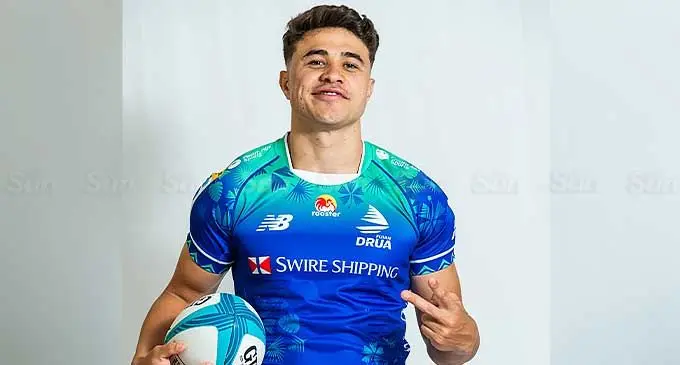 Swire Shipping Fijian Drua first five eighth Caleb Muntz. Photo: Leon Lord