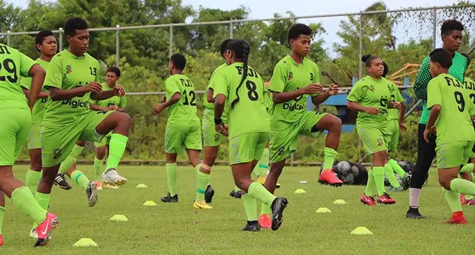Our Digicel Fijian Women football players during training at the Fiji FA Academy in Vatuwaqa, Suva, today. Photo: Fiji FA Media