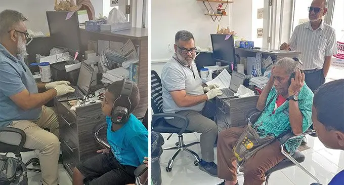 AHAS Hearing Aid Services consultant audiometrist Nasif Mohammed of Australia (left), and his team.