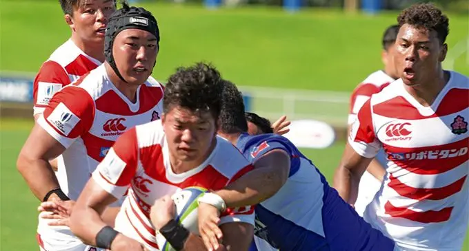 Junior Japan Captain Shota Fukui on attack against Samoa A during 2019 World Rugby Pacific Challenge at ANZ Stadium on March 8, 2019. Photo: Ronald Kumar