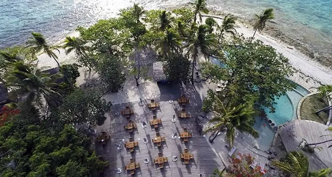 An aerial view of Nakelo Treasure Island Resort and Spa located in Mamanuca Islands.