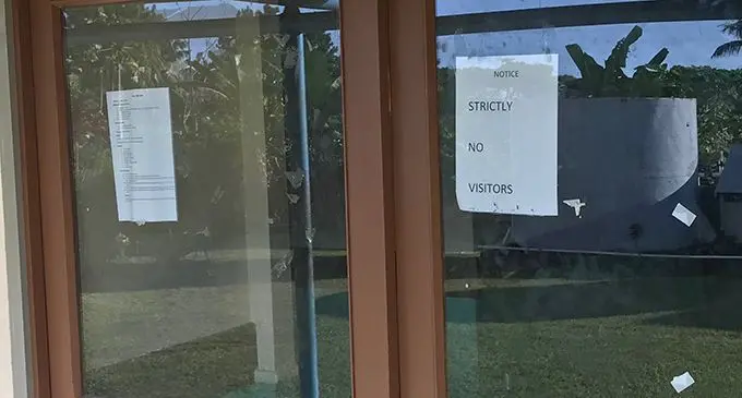 Notice pasted on the door of the paying ward at the Nadi Hospital yesterday where two Fijians are kept in isolation. Photo: Waisea Nasokia