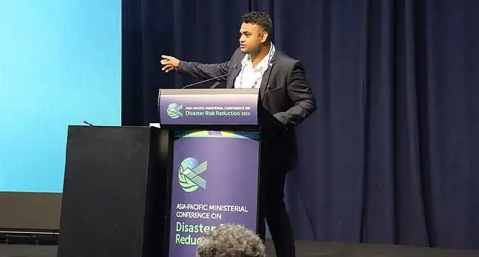 Pallawish Kumar speaking at the Asia- Pacific Ministerial conference on Disaster Risk Reduction 2022.