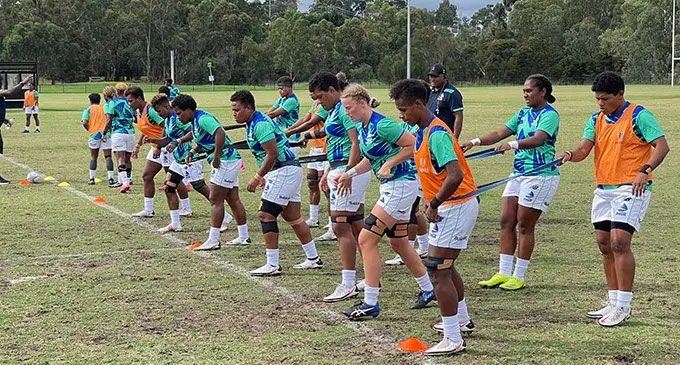 Rooster Chicken Fijiana Drua players during training. They play Waratahs in the Super W final this Saturday. Photo: FRU Media
