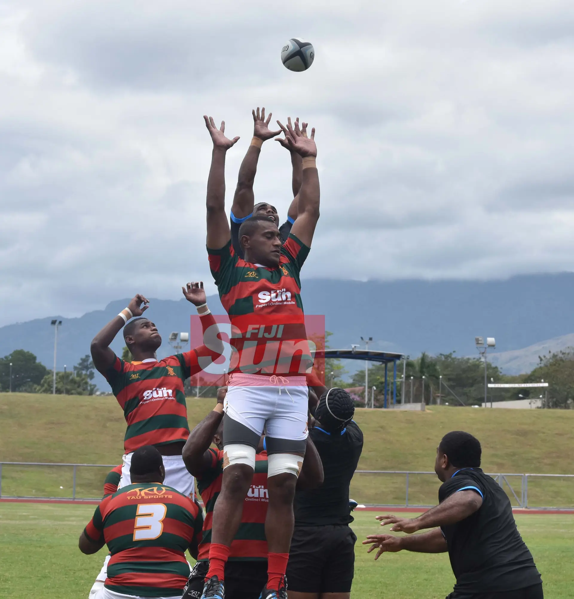 Flying Fijians Mosese Voka wins a lineout against RFMF team during training at the Churchill park, Lautoka yesterday. Photo: WAISEA NASOKIA