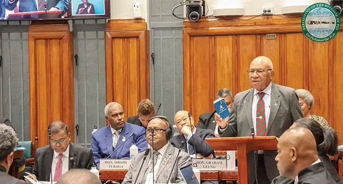Prime Minister Sitiveni Rabuka while addressing Parliament on March 11, 2025. The session of Parliament yesterday ended at 10:30pm. Photo: Parliament of Fiji