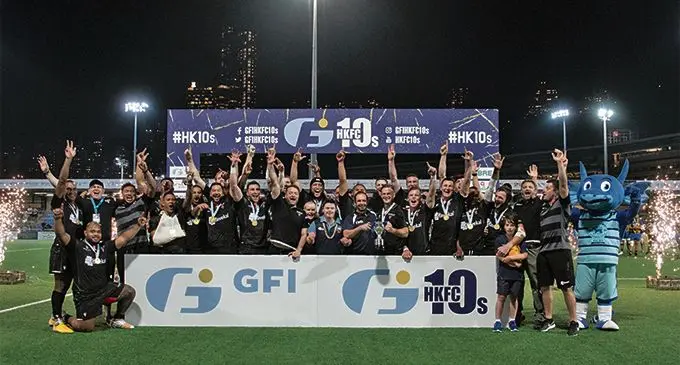 Biarritz Gavekal players celebrate after winning Hong Kong 10s on April 5,2019.Photo: GFI Hong Kong 10s