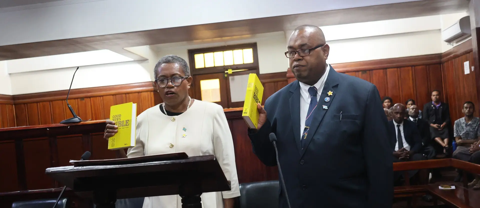 Permanent Secretary for Justice and Acting Permanent Secretary for Women, Children and Social Protection, Selina Kuruleca was also sworn in as JP. She is pictured here with Justice of Peace Viliame Kubunameca.