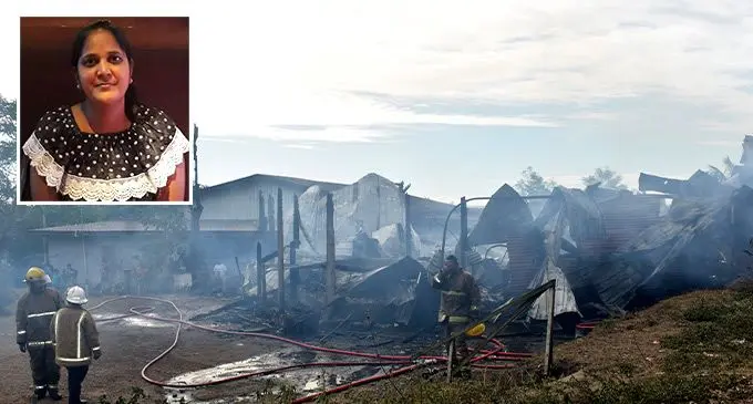 This is what’s left of the home belonging to Suman Lata in Tomuka, Lautoka, on July 25, 2022. Police have classified the case as an alleged murder and arson. Photo: Salote Qalubau. Inset: The late Suman Lata